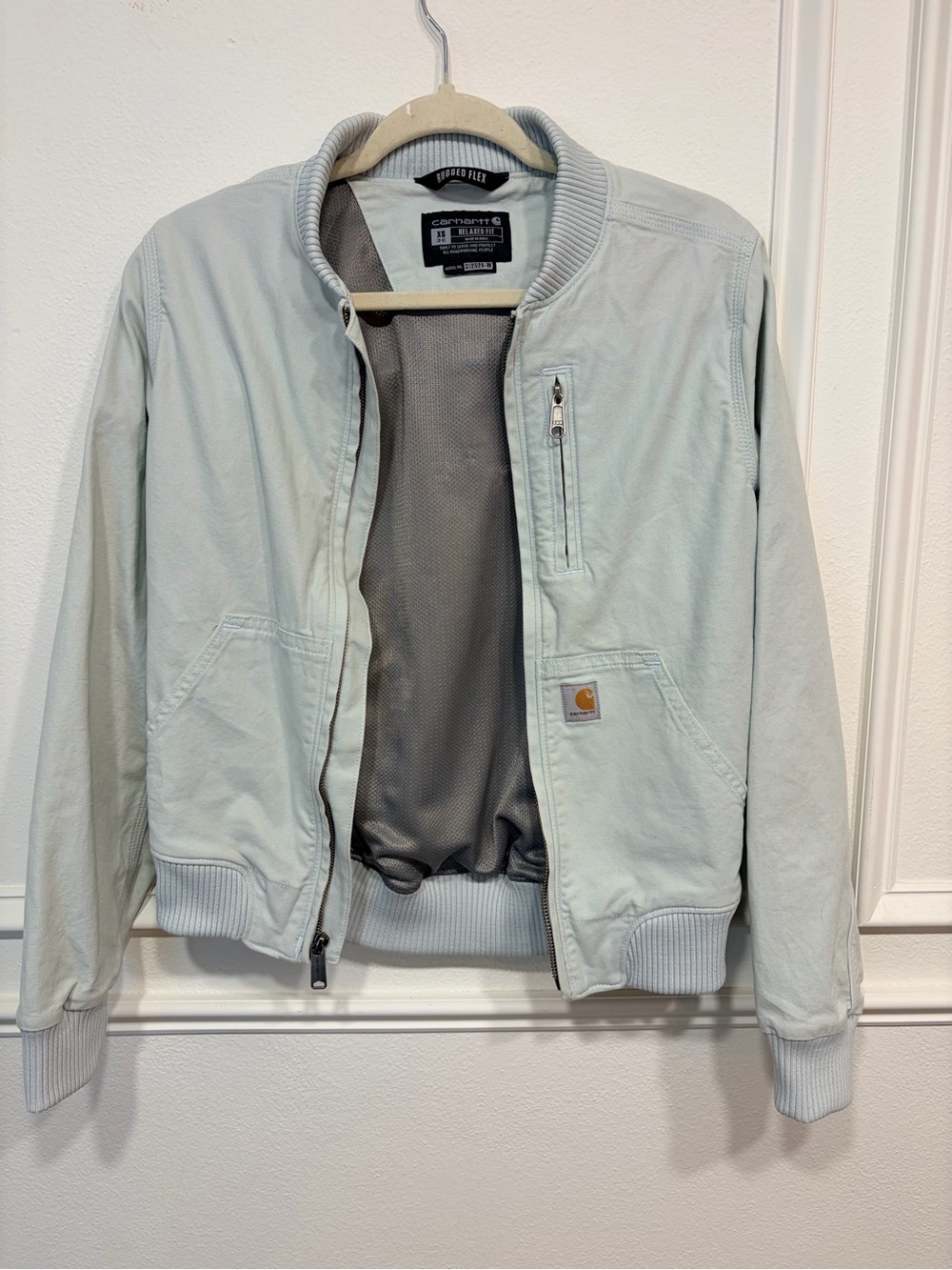 Carhartt Rugged Flex Women's Bomber Jacket XS Light Blue Full Zip Relaxed Fit